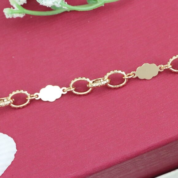 "Rose Gold Bracelet with Polished Floral and Textured Ring Links, XPBL0991 - Picture 1 of 12